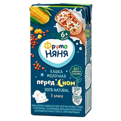 Каша жидкая молочная злаковая гречка кукуруза рис 0.2 л от 6 месяцев ФрутоНяня 2118 1